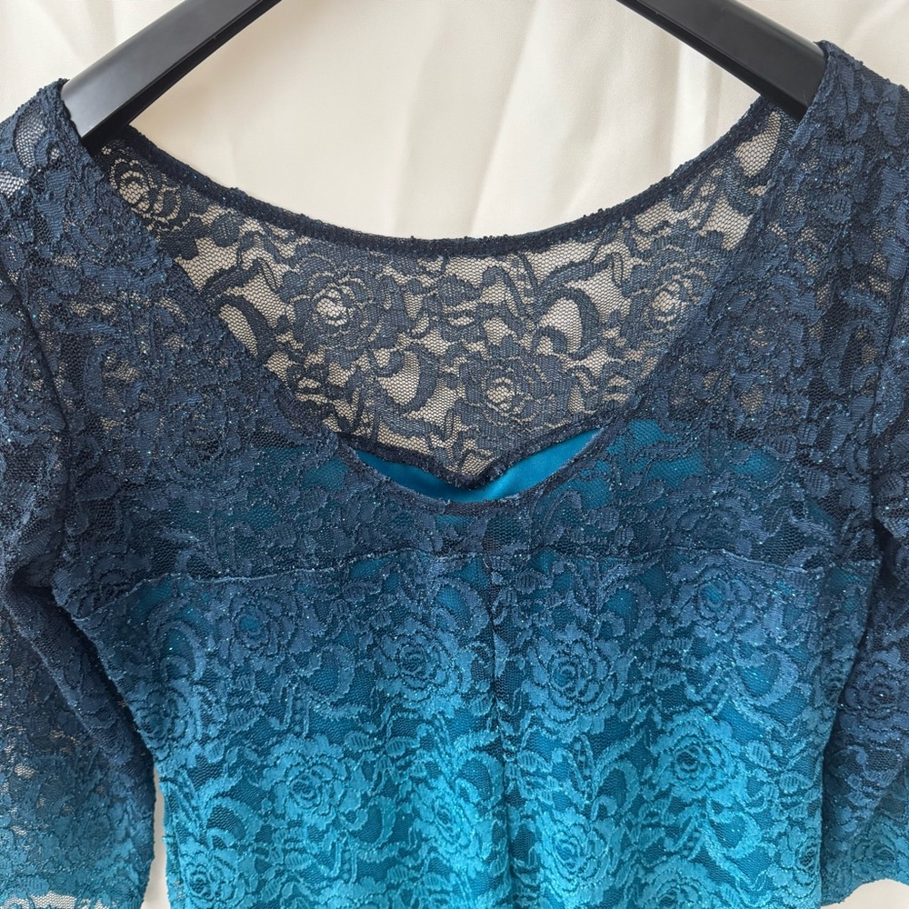 Jump‎ Girl Satin Teal Ruched Midi Pencil Dress Size L Cocktail Stretch - Picture 4 of 6